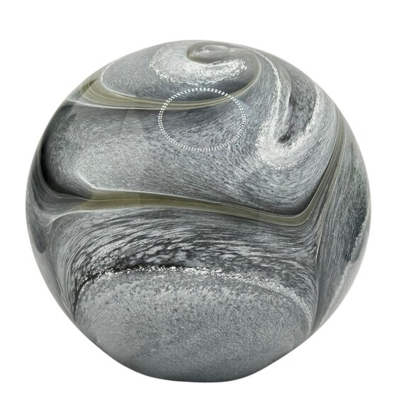 Hand-Blown Gray & Black Swirl Glass Paperweight Decorative Sphere - Picture 2 of 8